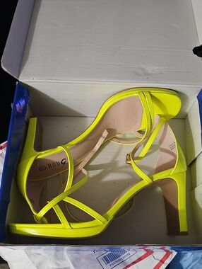 Rouge Helium Neon Yellow Strappy Block Heel Sandals